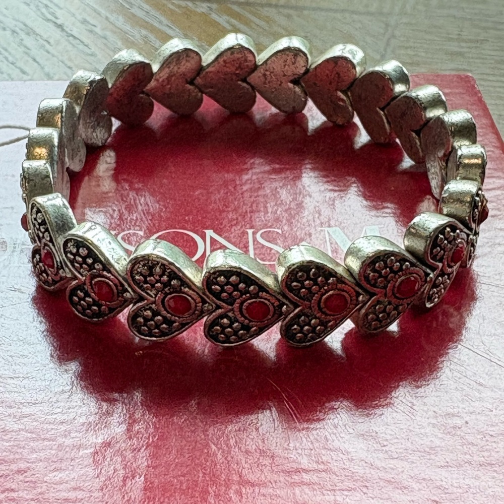 Vintage, Napier Silver and Red Heart-Linked‎ Bracelet